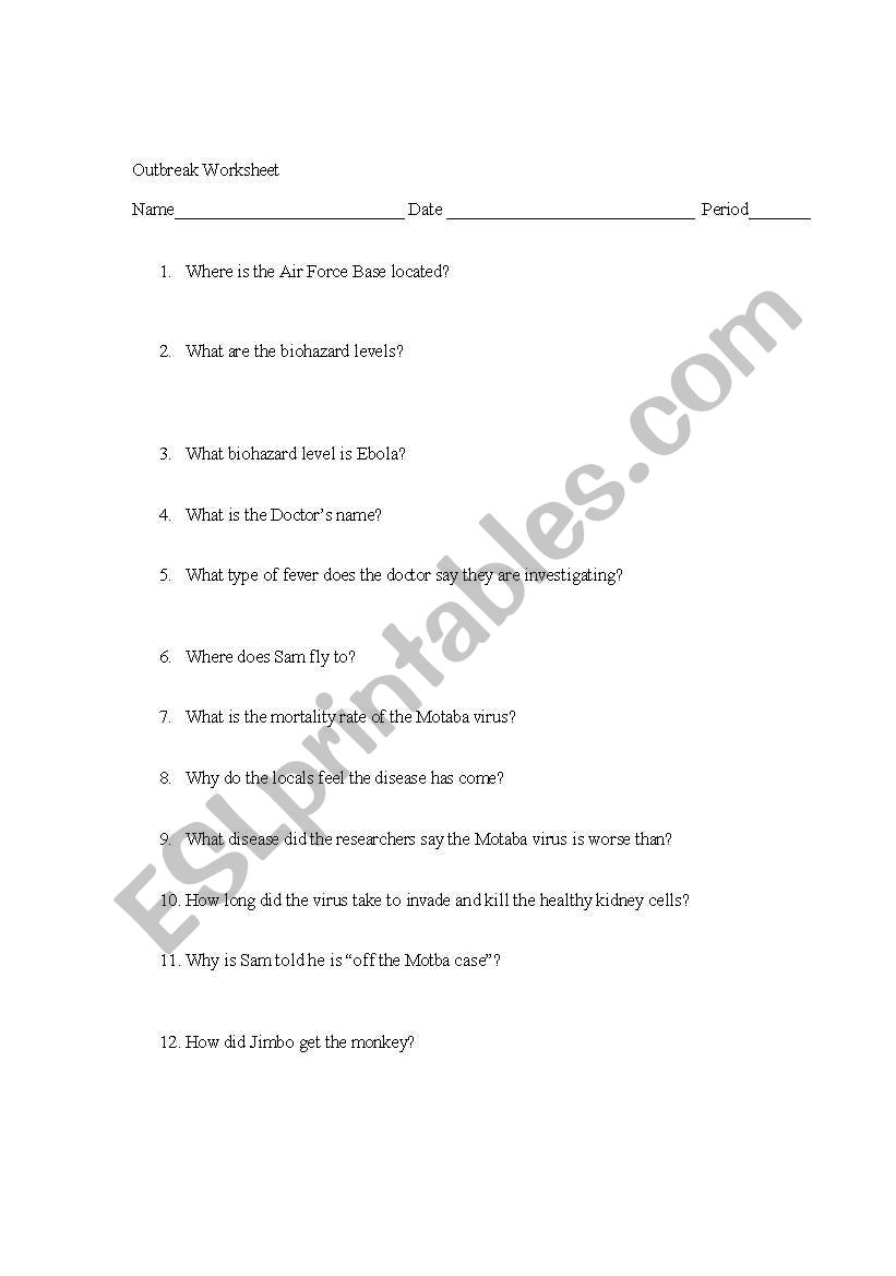 Outbreak Film Worksheet worksheet