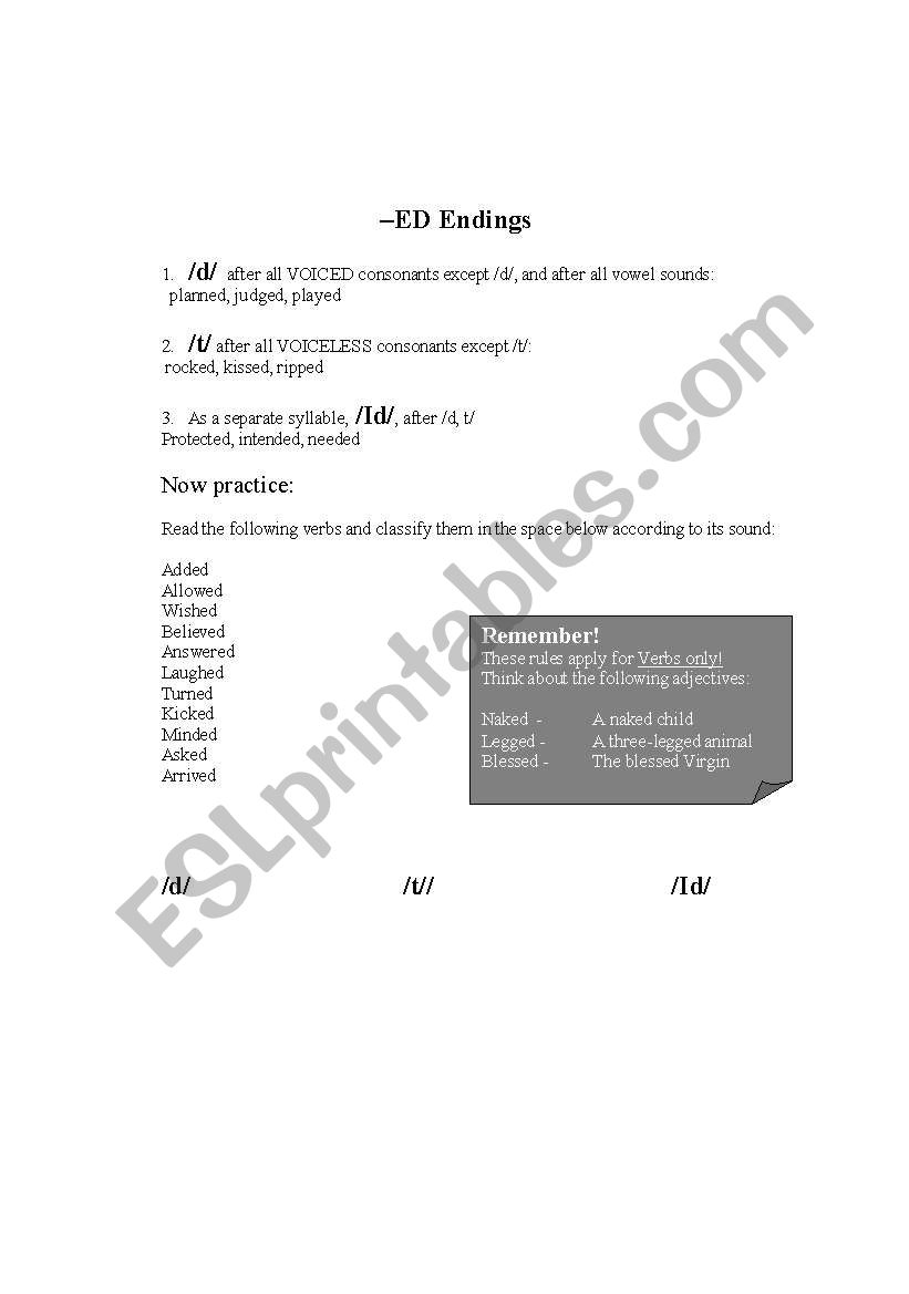 ED Endings worksheet