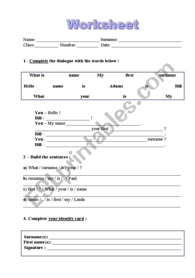 greetings worksheet