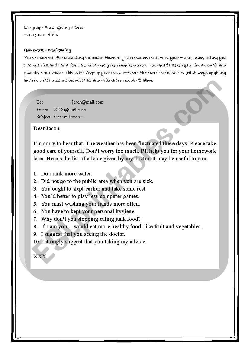 Ways of giving advice worksheet