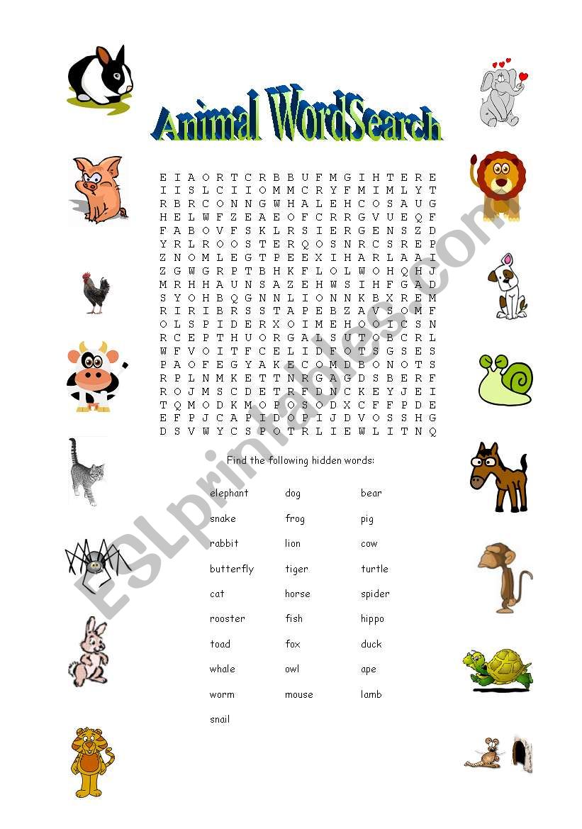 Animal WordSearch worksheet