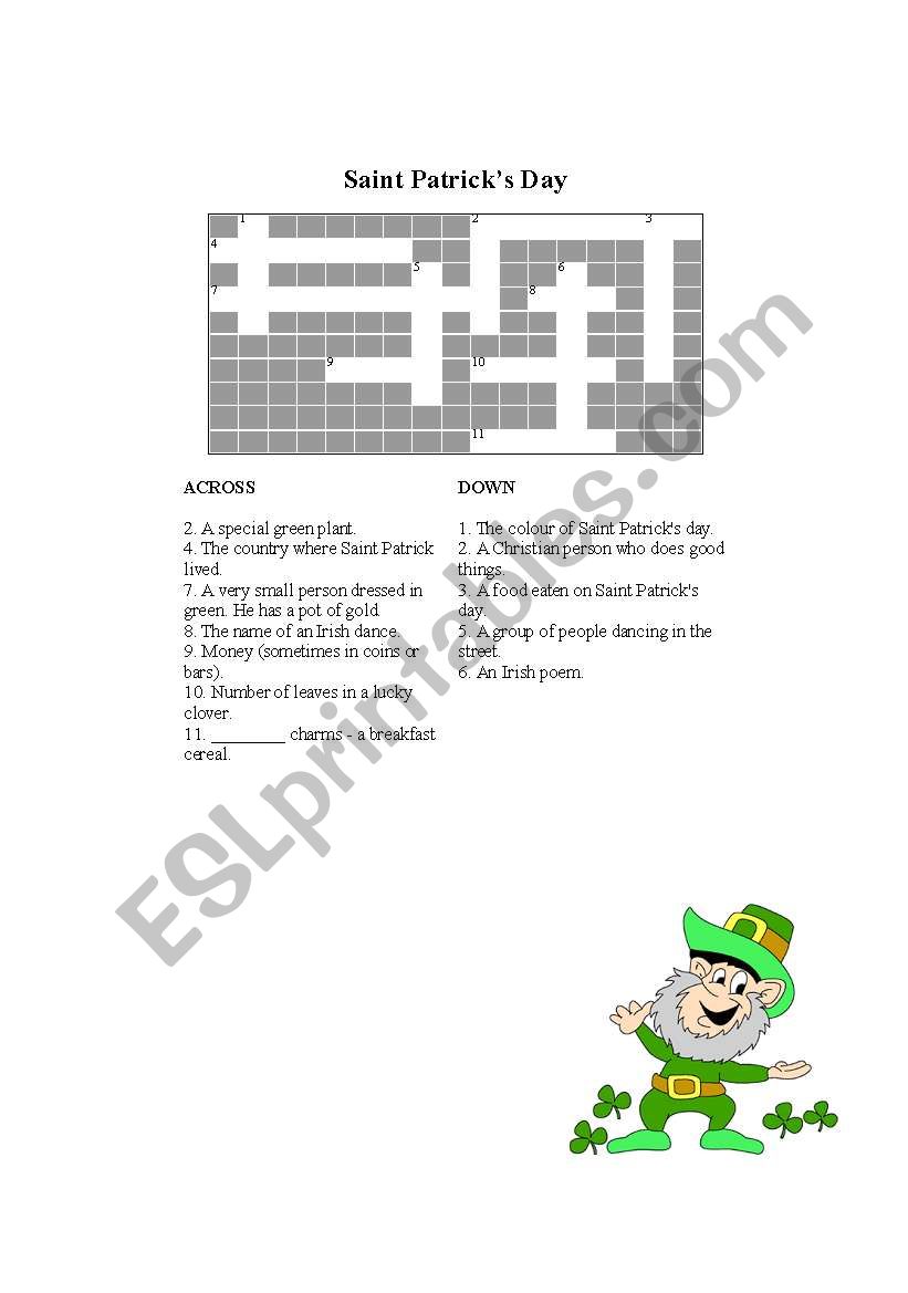 Saint Patricks Day Crossword Puzzle