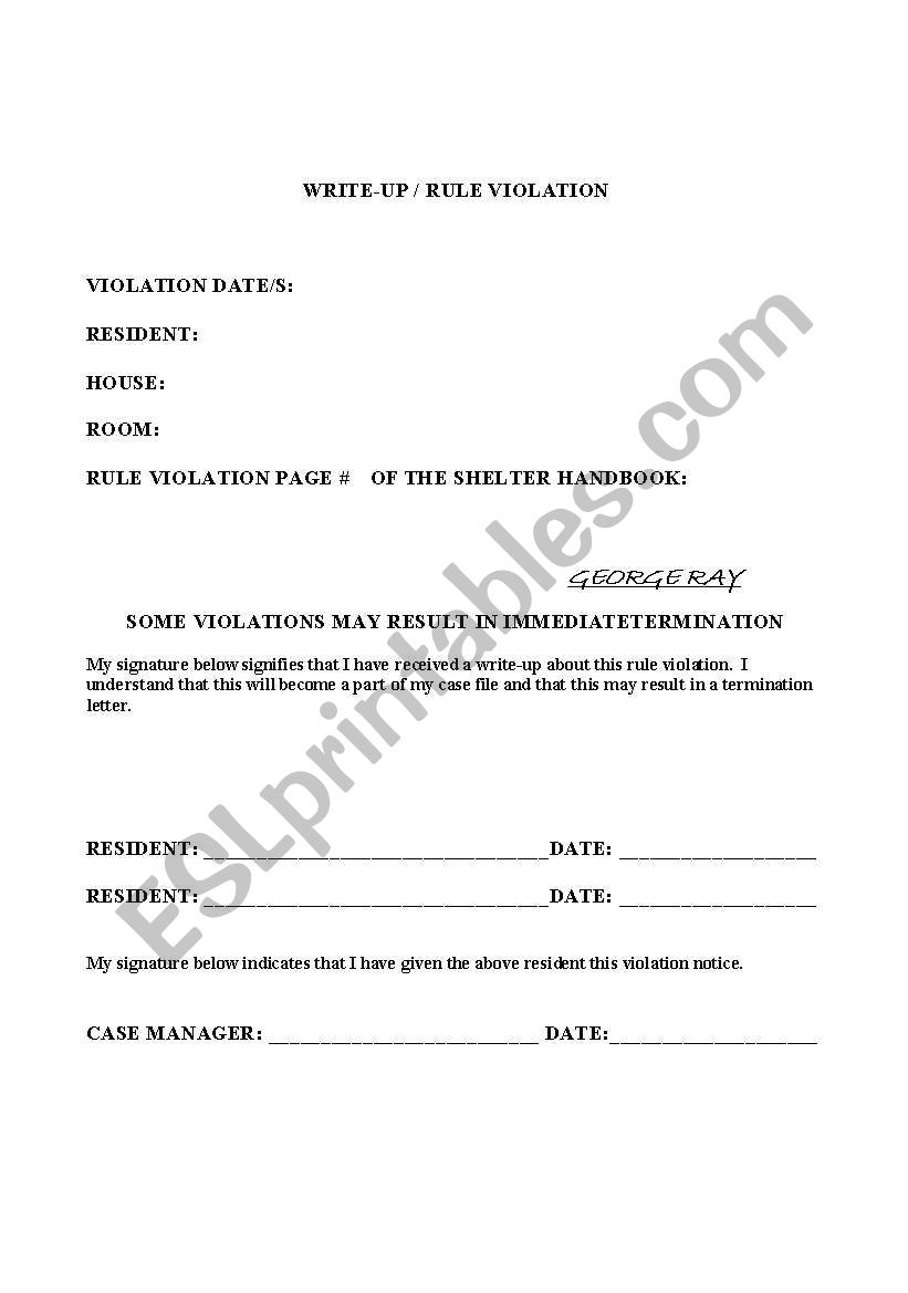 violation form worksheet