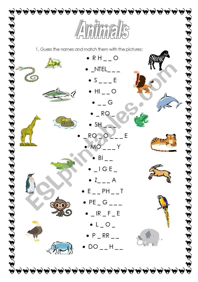 animals worksheet