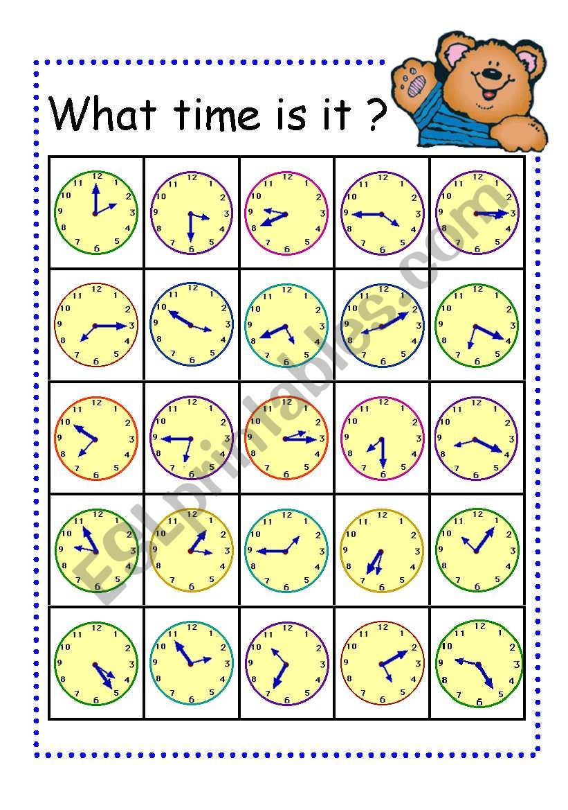 Board Game- Telling Time Bingo Card Part1