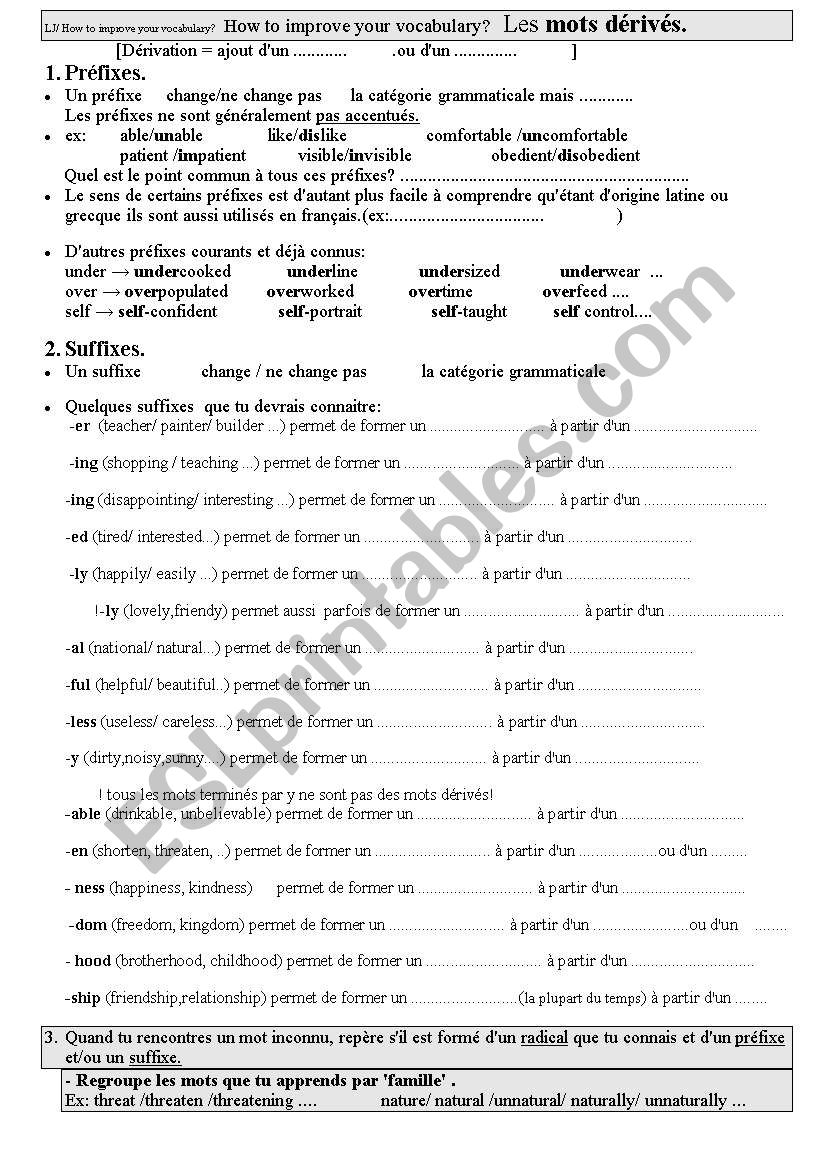 mots drivs worksheet