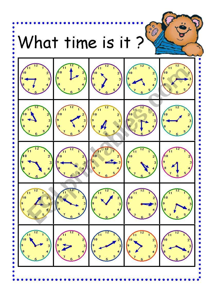 Board Game- Telling Time Bingo Card Part2