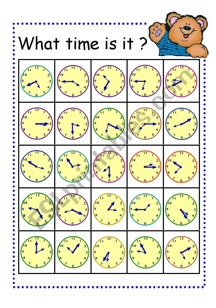Board Game- Telling Time Bingo Card Part3