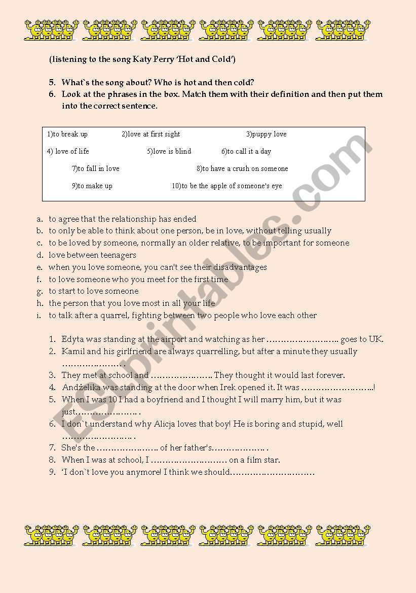 Idioms connected with love (Katy Perry Hot & Cold) 2