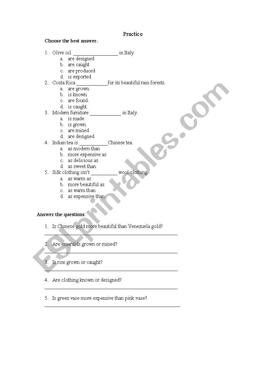 Comparatives as worksheet