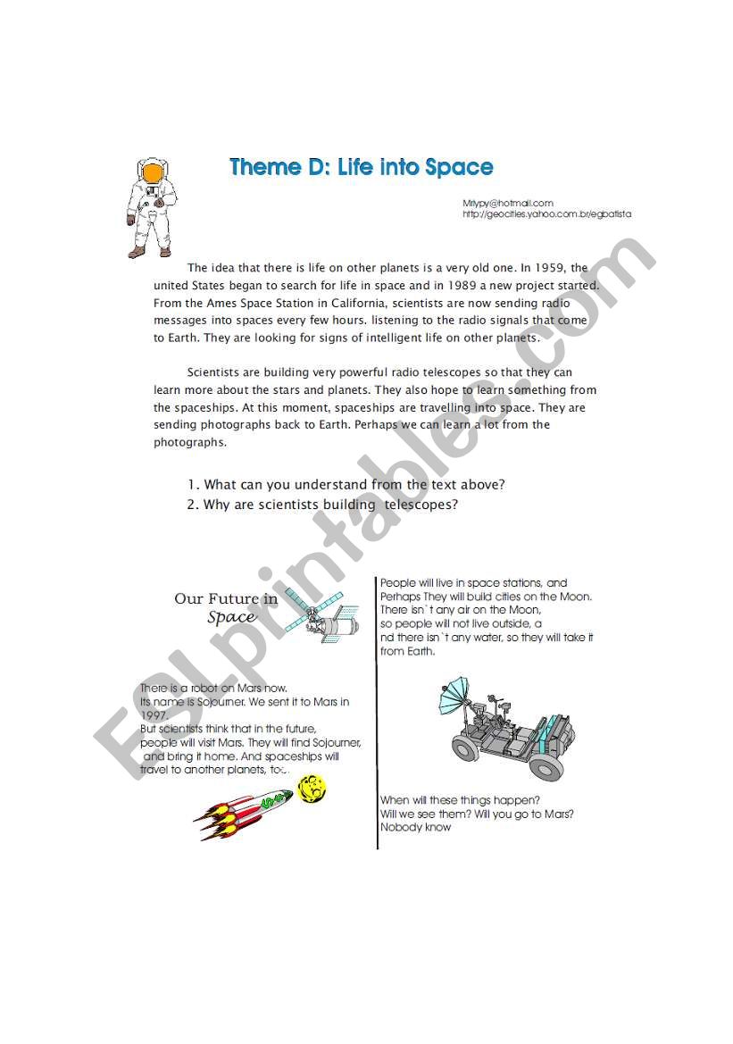 LIFE IN SPACE worksheet