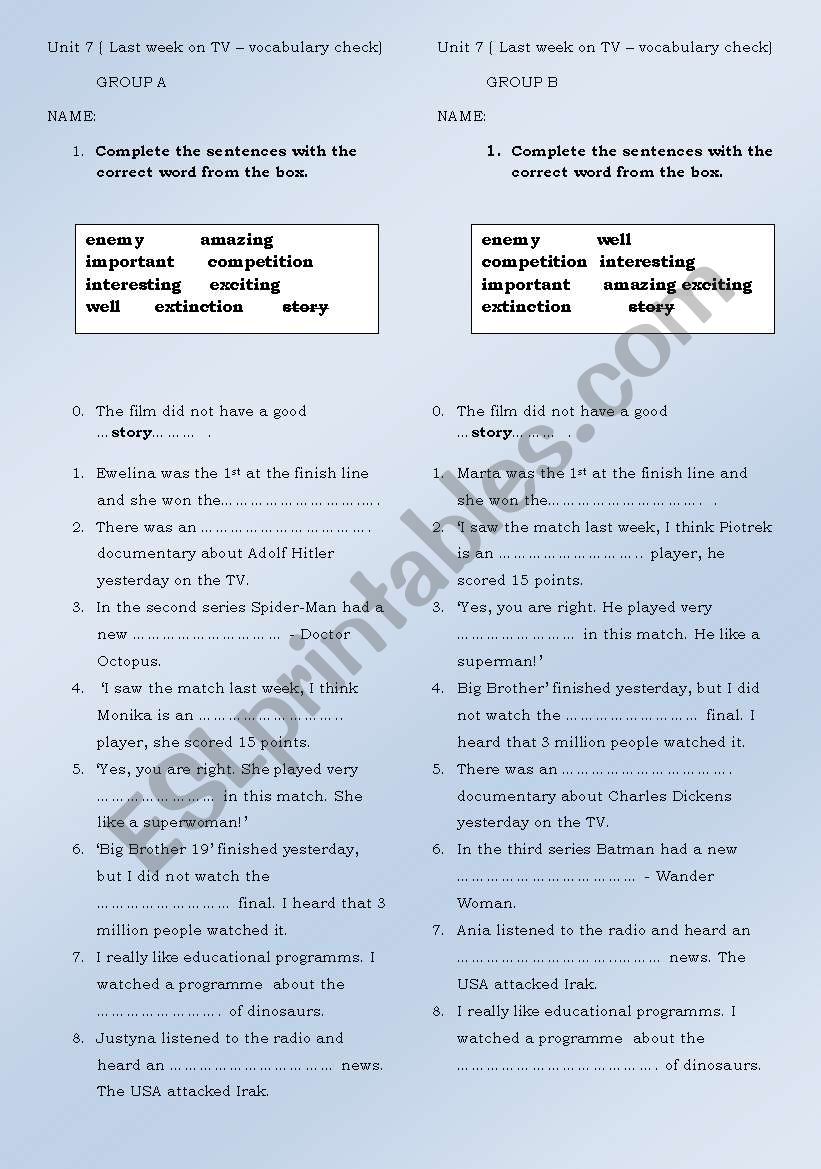 vocabulary connected with TV programms - flash test