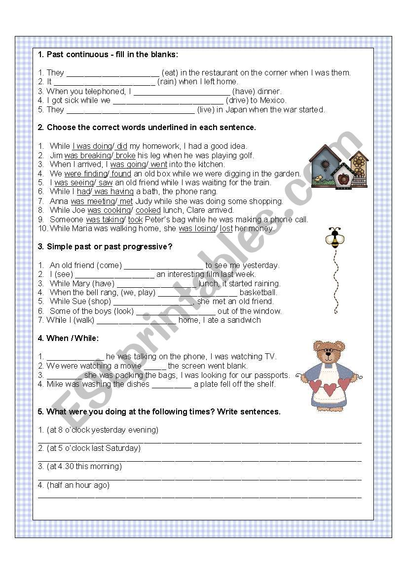 past progressive exercises worksheet