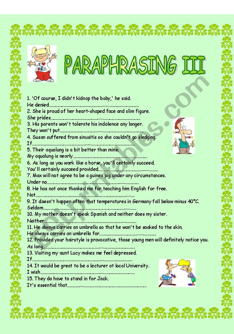 paraphrase the sentences - 4 pages - 44 sentences:):):) + KEY