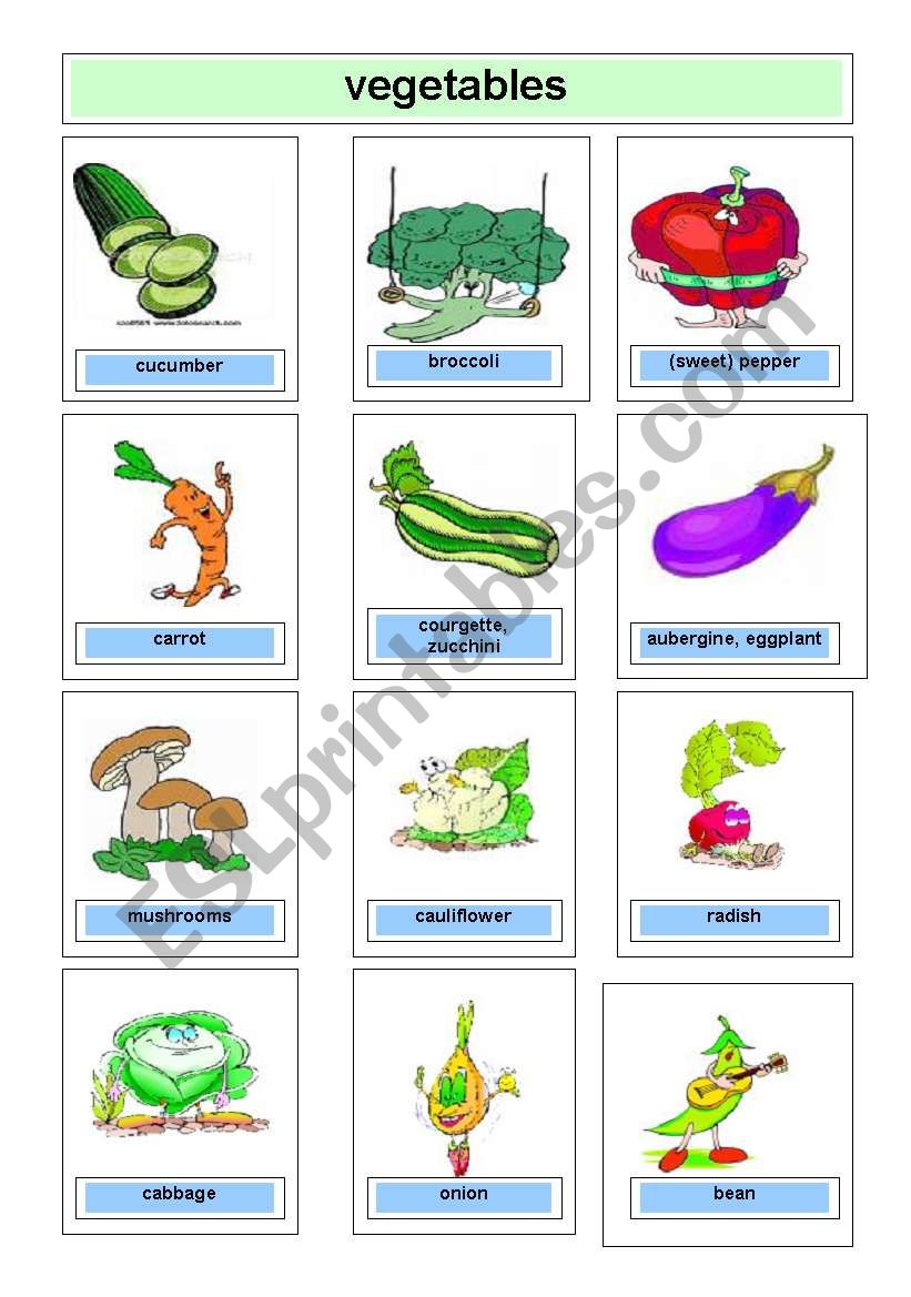 Flashcards vegetables worksheet