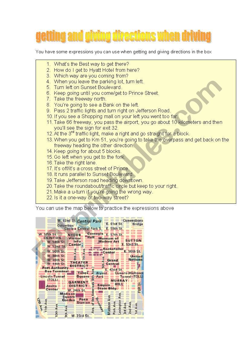 getting and giving directions when driving