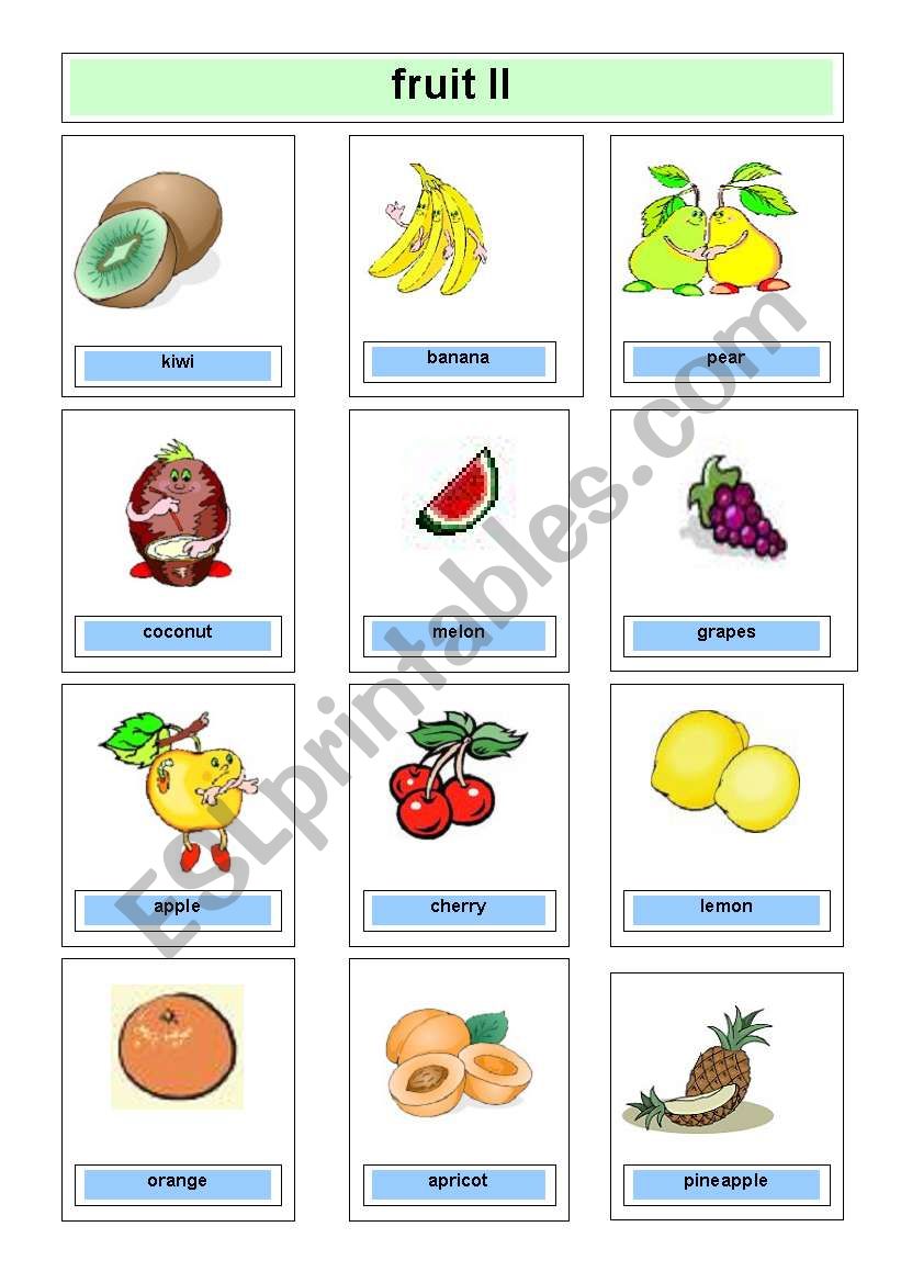 Flashcards fruits worksheet