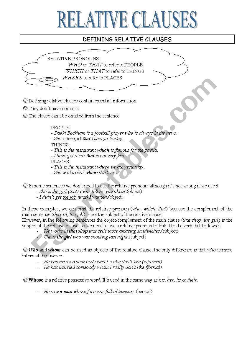 relative sentences worksheet