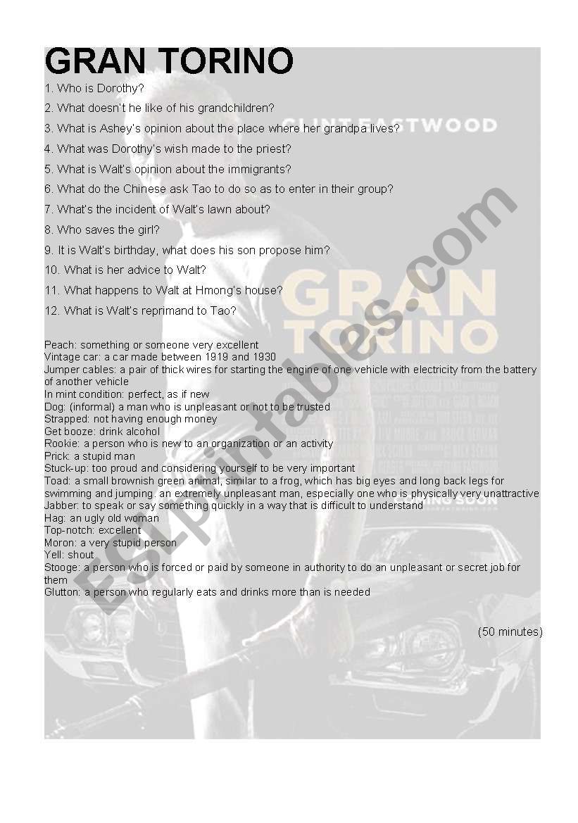 GRAN TORINO worksheet