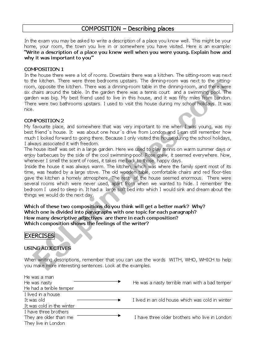 describing places composition worksheet