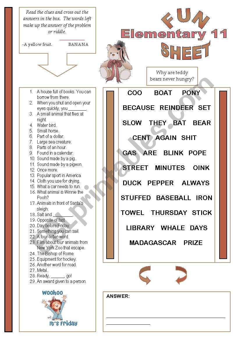 Fun Sheet Elementary 11 worksheet