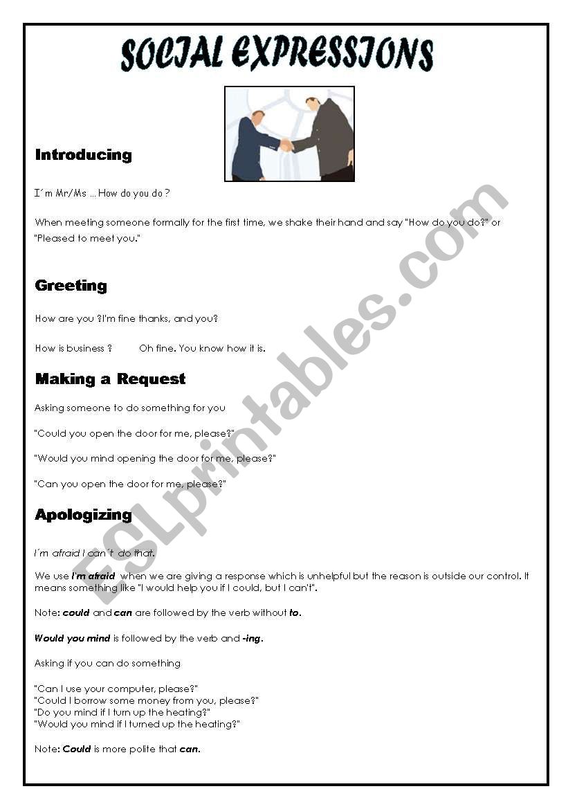 Social phrases and expressions ( 2 PAGES )