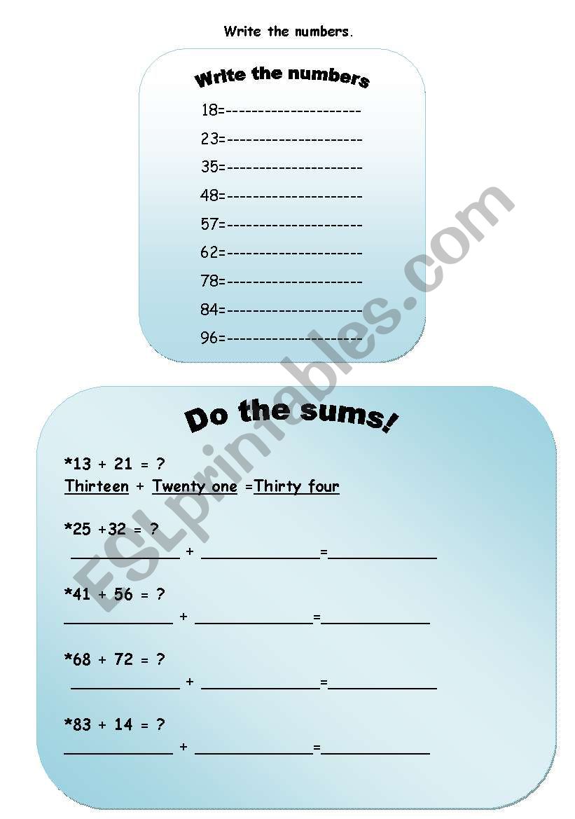 numbers 10-100 worksheet