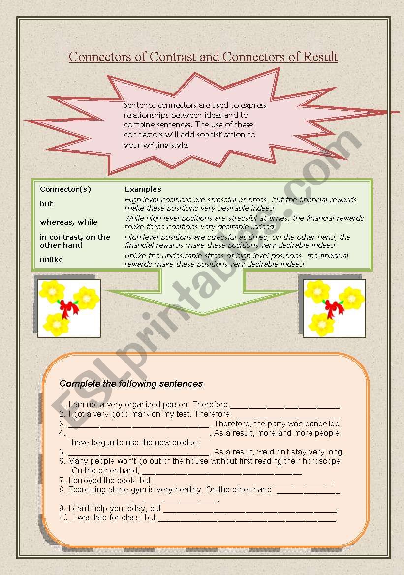 Connectors of Contrast and Connectors of Result