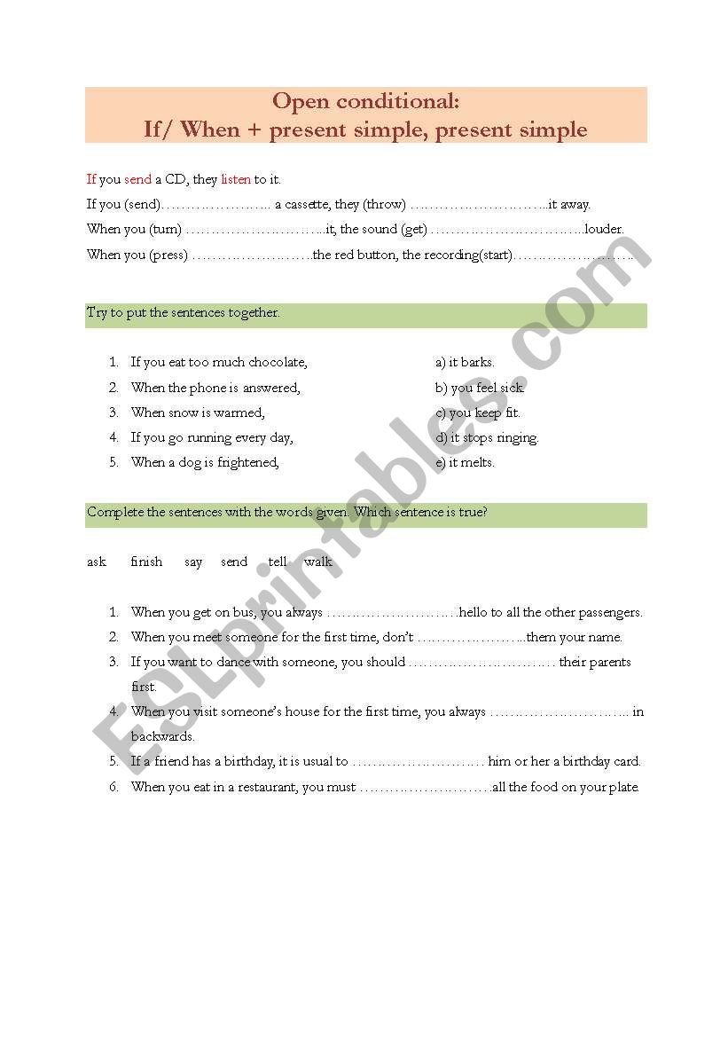 Zero Conditional worksheet