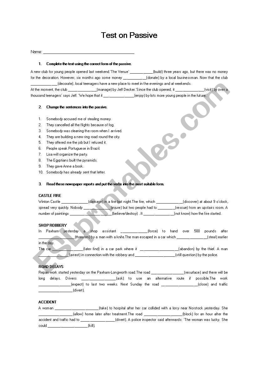 test on passive worksheet