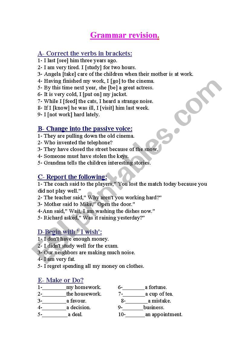  Grammar revision worksheet