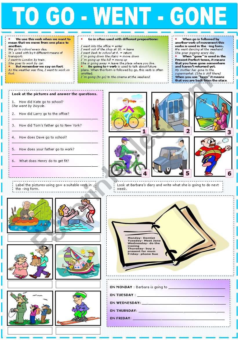 To Go Went Gone Esl Worksheet By Katiana