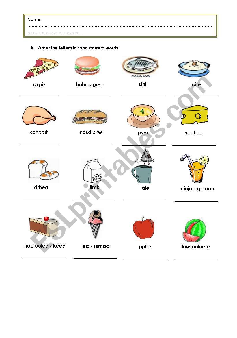 vocabulary food worksheet