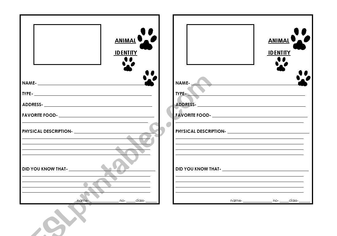 Animal ID worksheet