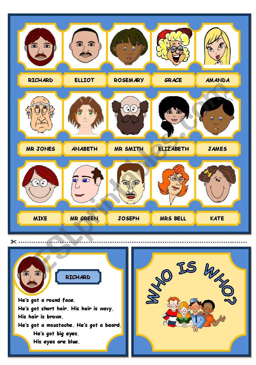 WHO IS WHO? GAME  (PART ONE) worksheet