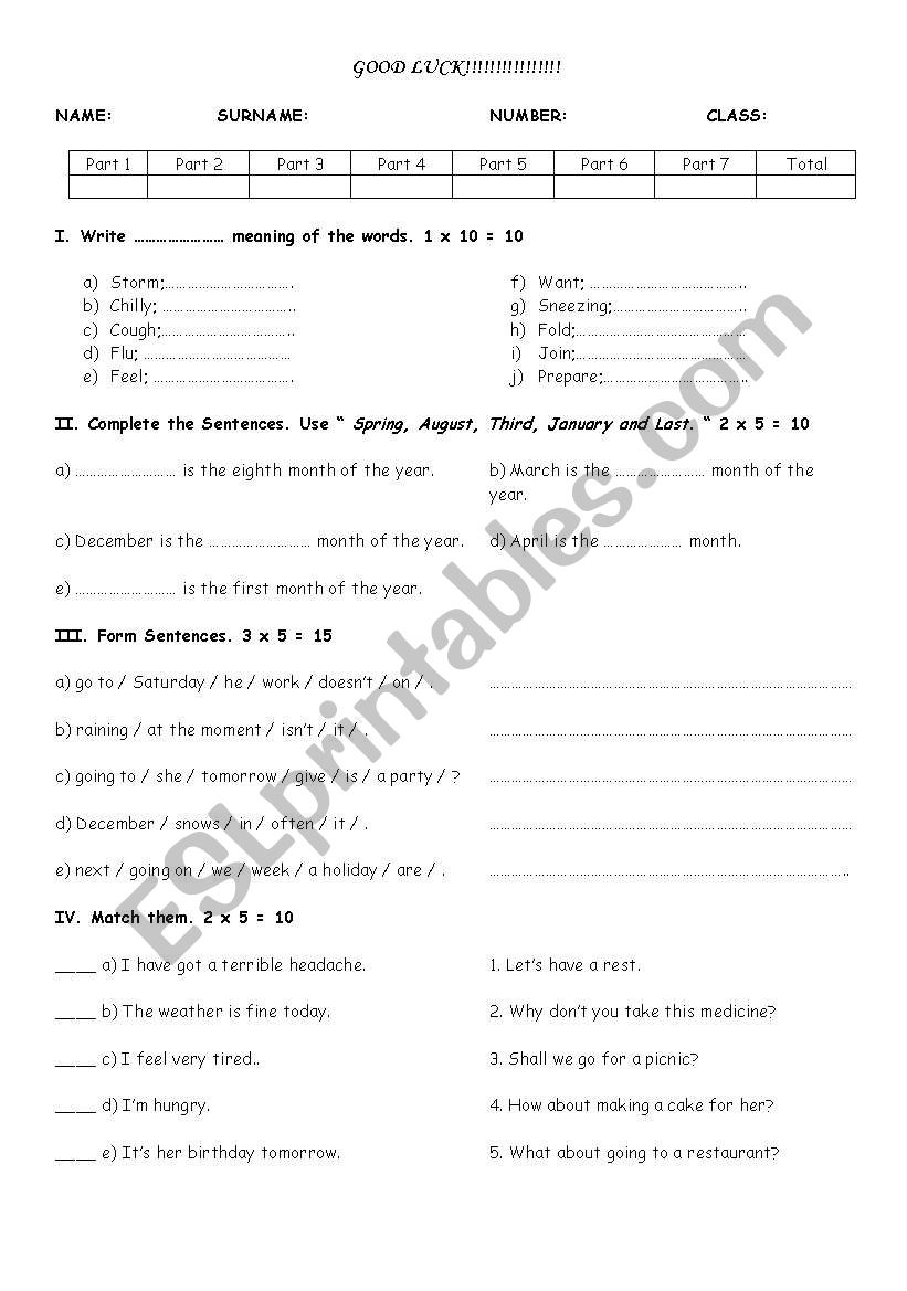 Exam worksheet