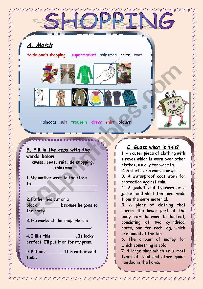 shopping worksheet