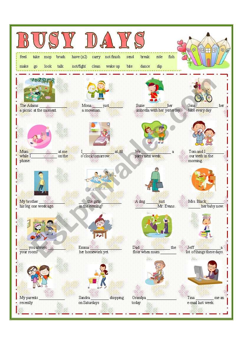 Busy Days-Tenses worksheet