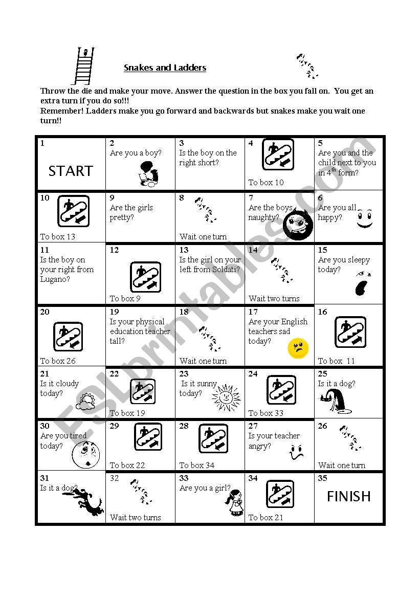 Snakes and Ladders To Be worksheet