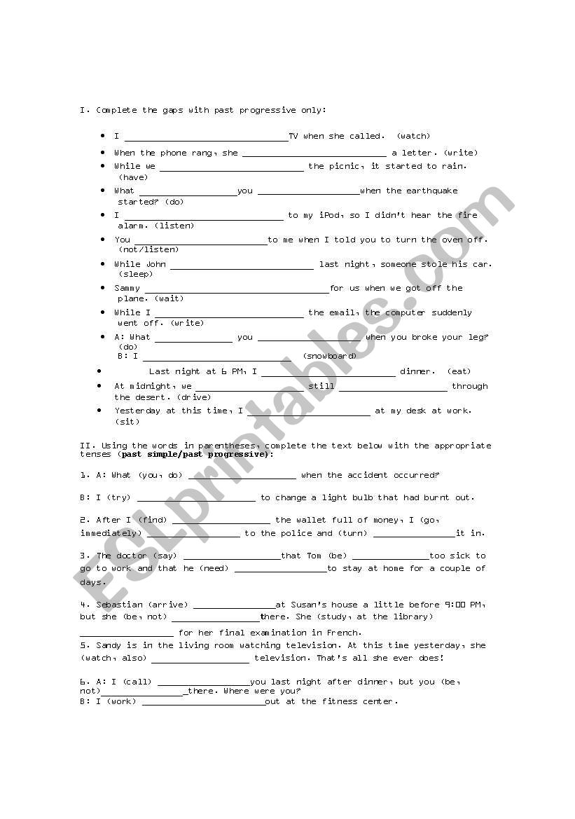 past progressive part I worksheet