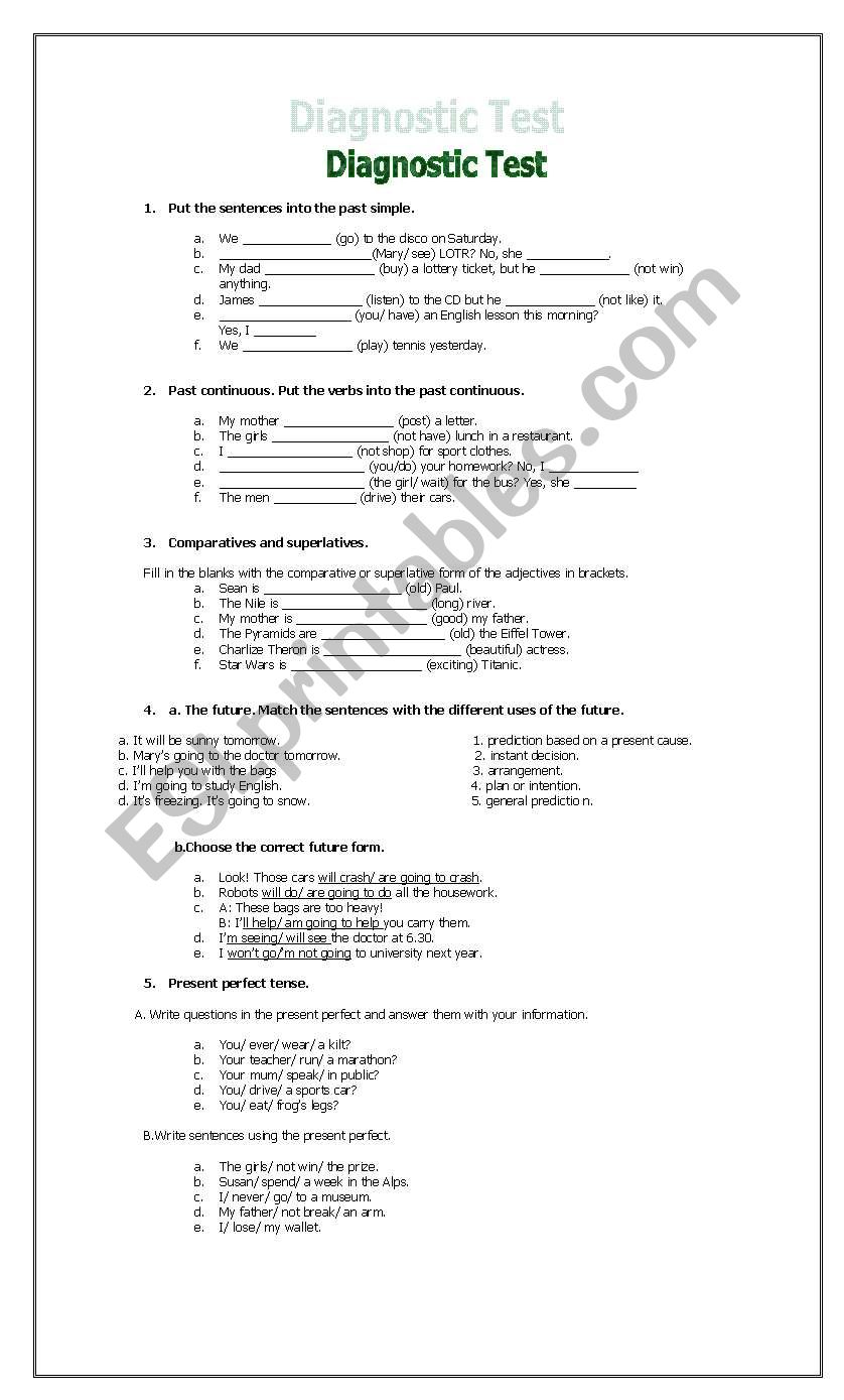 Diagnostic Test worksheet