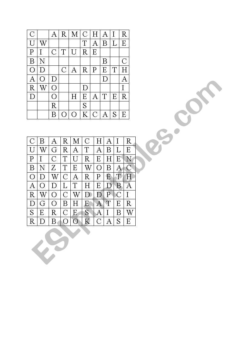 furniture spidergram worksheet