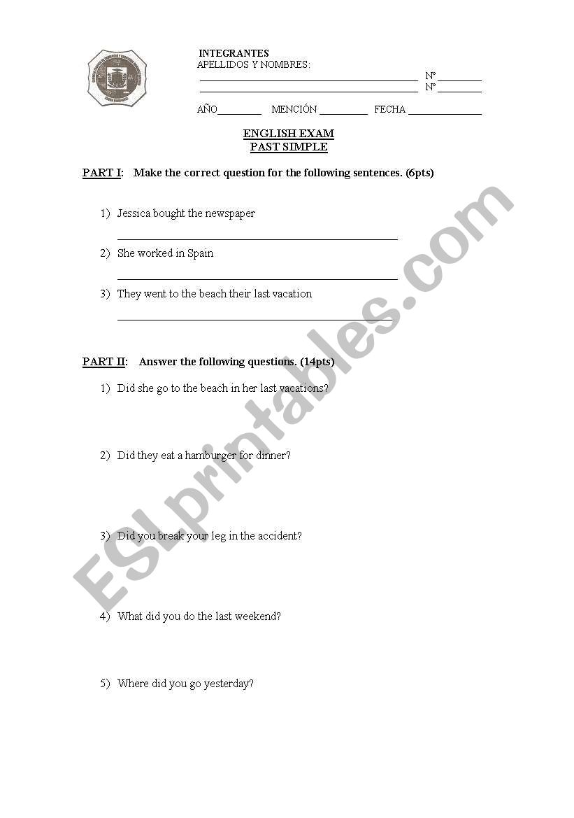 simple past worksheet