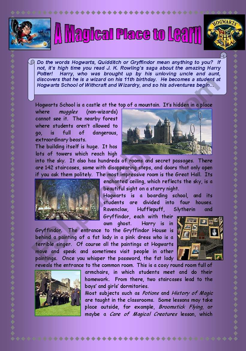 Hogwarts: a magical place to learn - 2 pages