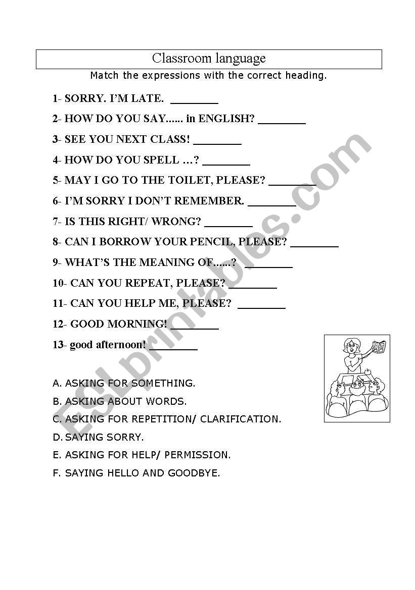 Classroom language worksheet