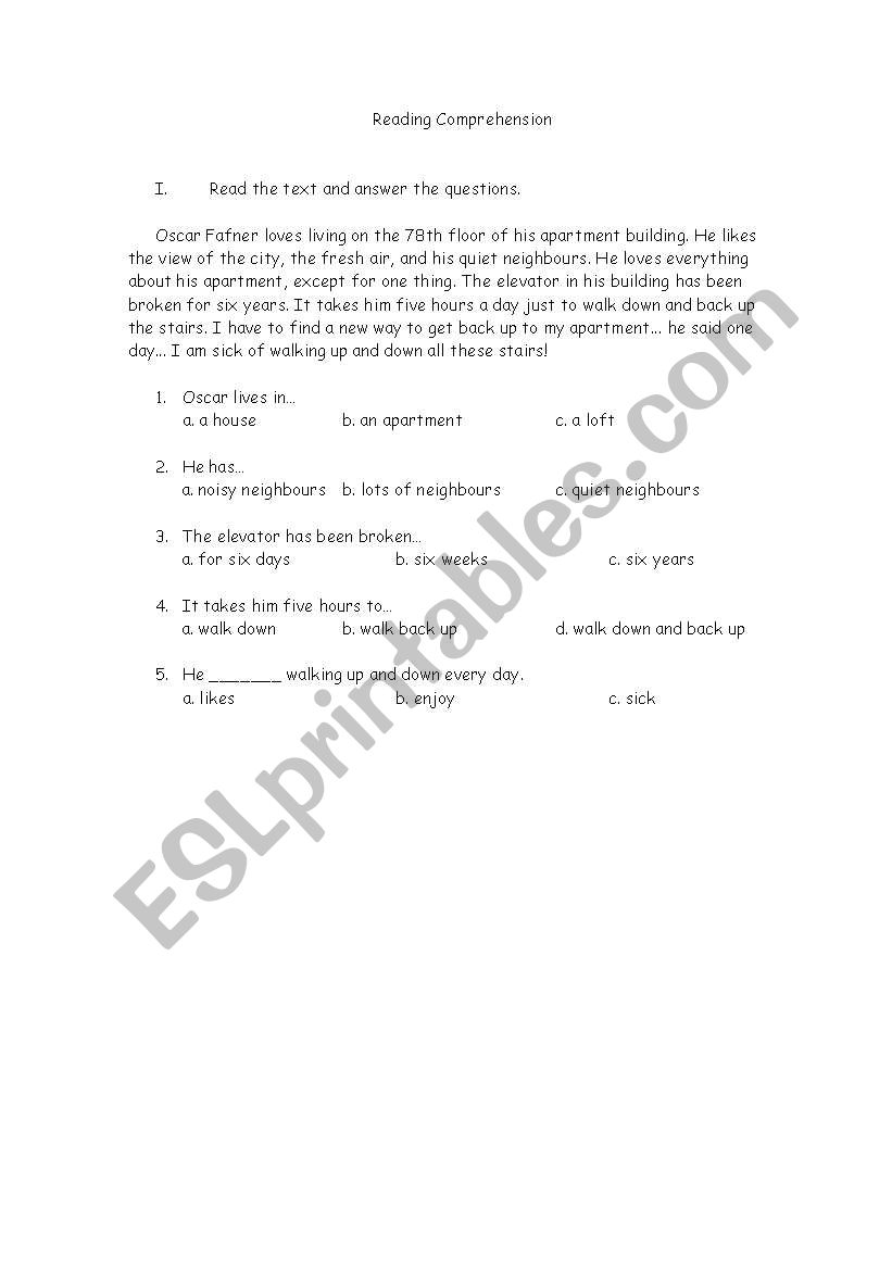 Reading Comprehension worksheet