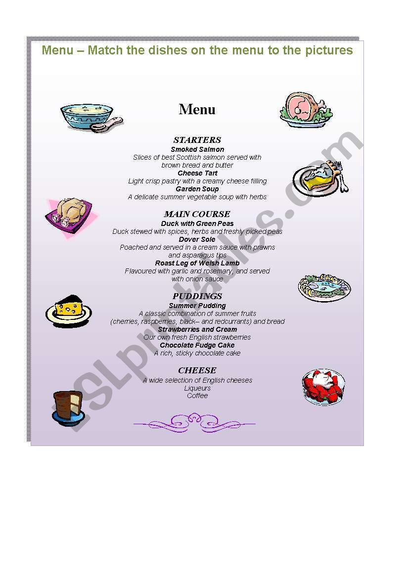 Menu - Food Vocabulary worksheet