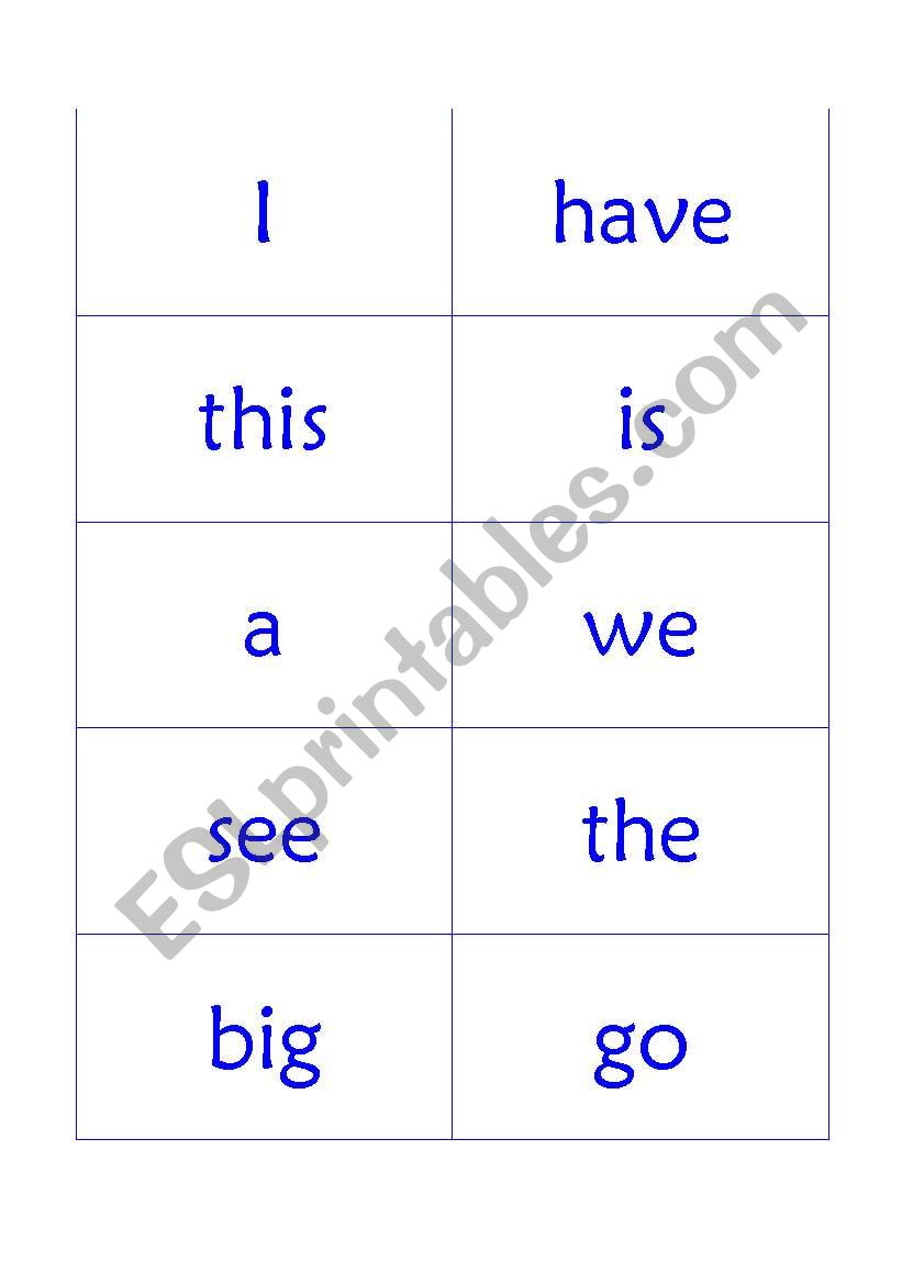 Sight Word flash cards worksheet