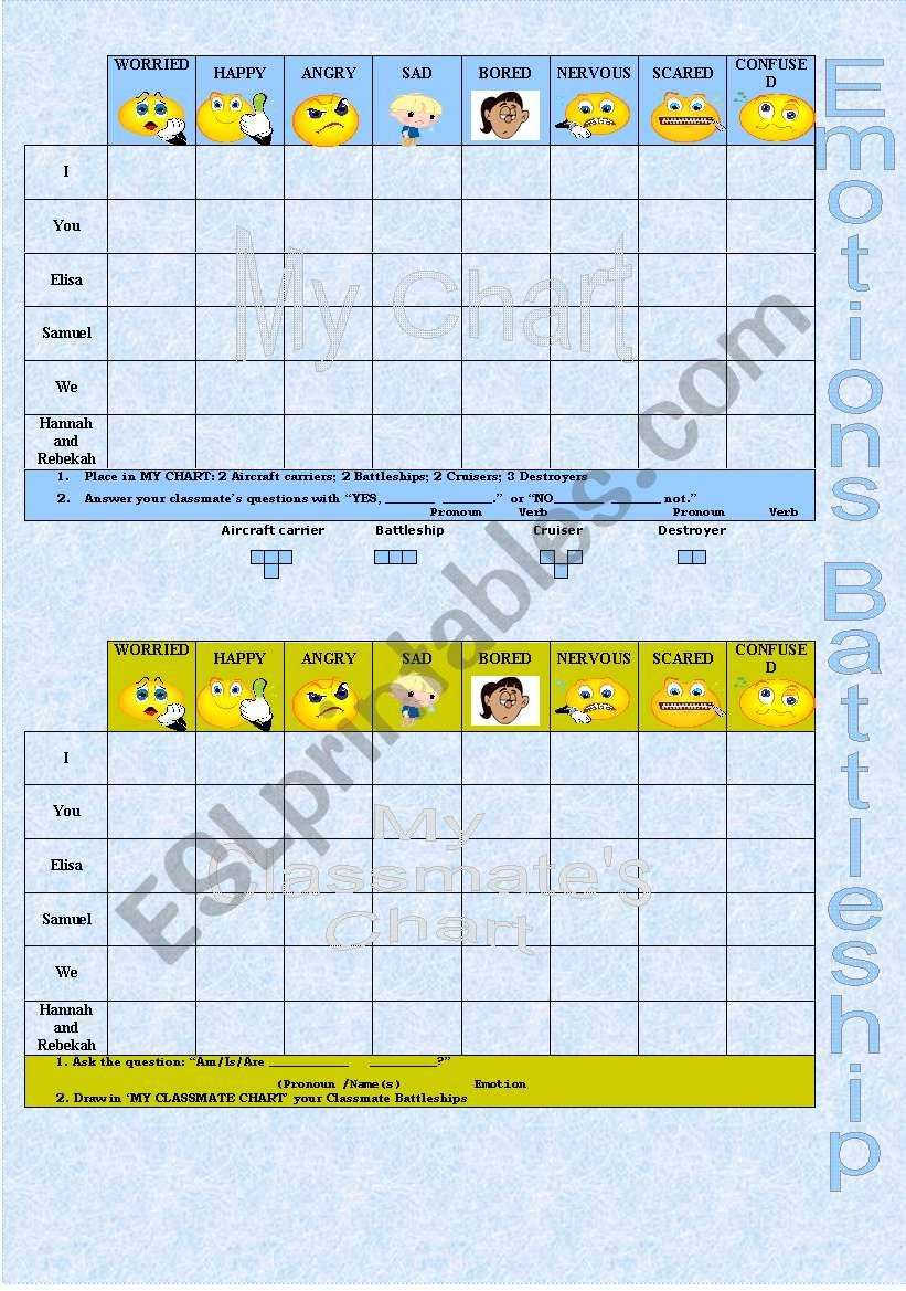 Emotions Battleship worksheet