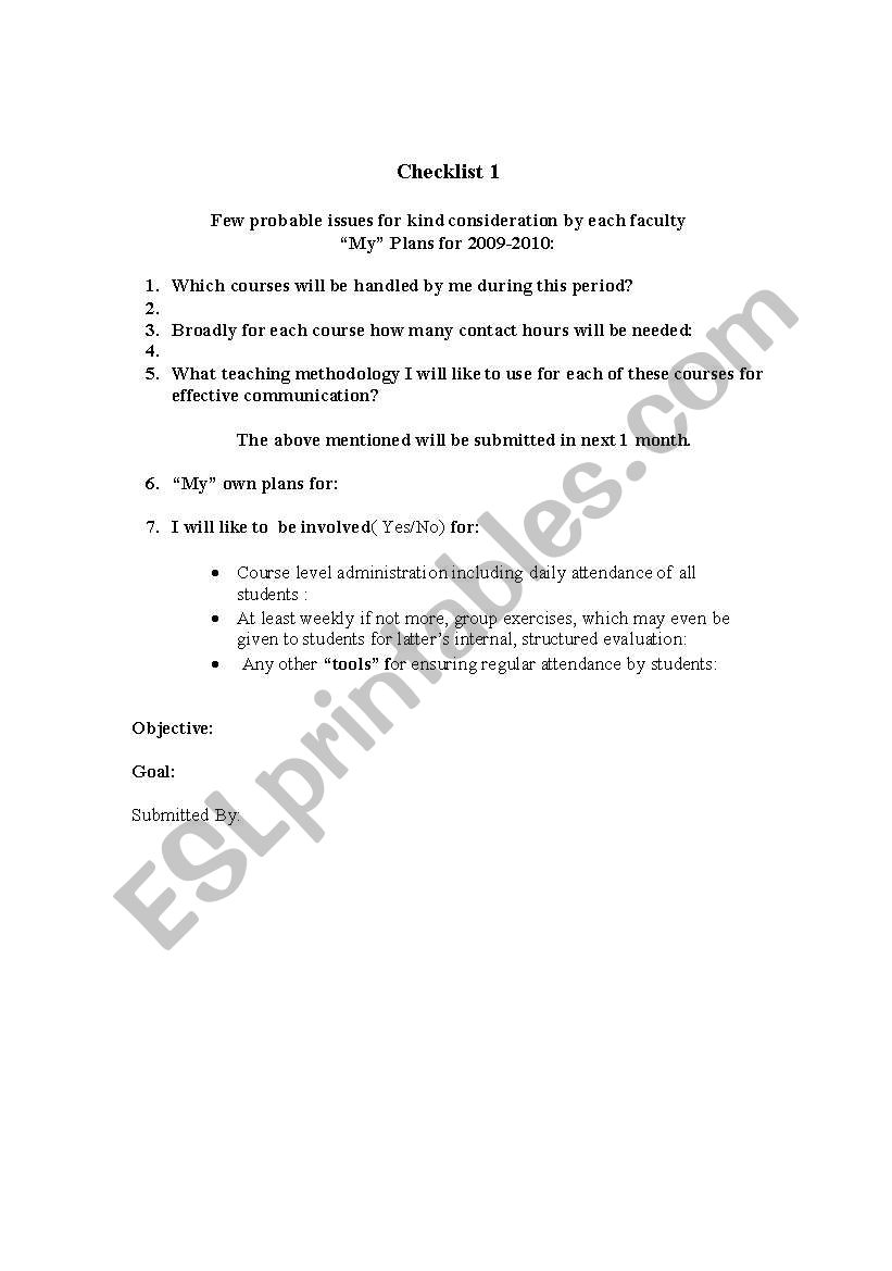 FDP CheckList worksheet